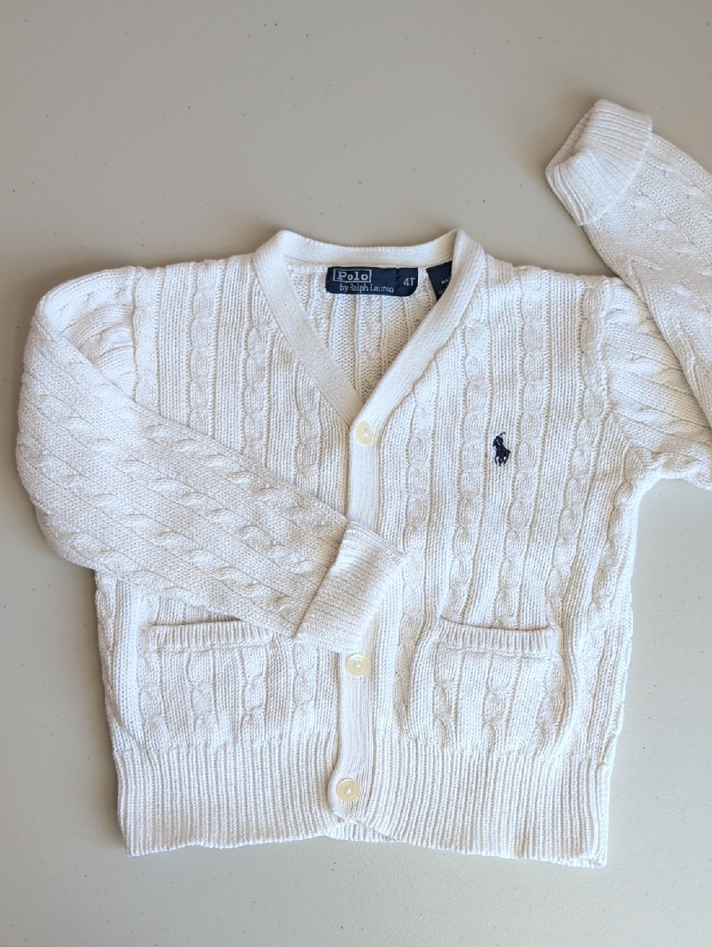 Polo by Ralph Lauren White Cable-Knit V-Neck Cardigan